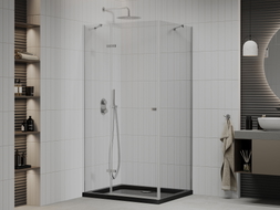 Mexen Roma klizna kabina 100 x 90 cm, prozirna, krom + plitica Flat, crna - 854-100-090-01-00-4070