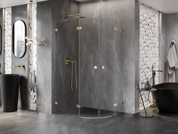 Mexen Lunar semi-circular shower enclosure left hinged 90 x 70 cm, transparent, gold - 833-090L-070P-50-00