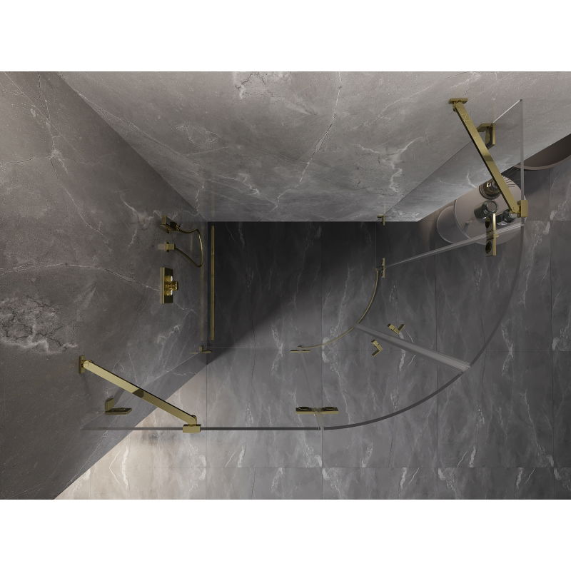 Mexen Lunar halbrunde Duschkabine links schwenkbar 90 x 70 cm, transparent, gold - 833-090L-070P-50-00