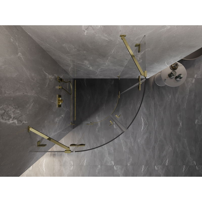 Mexen Lunar semi-circular pivot shower enclosure 90 x 90 cm, transparent, gold - 833-090L-090P-50-00