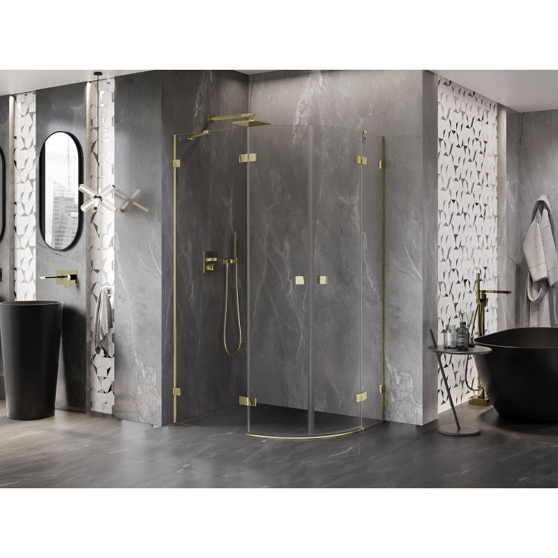 Mexen Lunar semi-circular shower enclosure left-hinged 100 x 80 cm, transparent, gold - 833-100L-080P-50-00