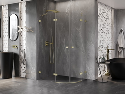 Mexen Lunar, halbrunde Duschkabine, links 80 x 70 cm, transparent, gebürstetes Gold - 833-080L-070P-55-00