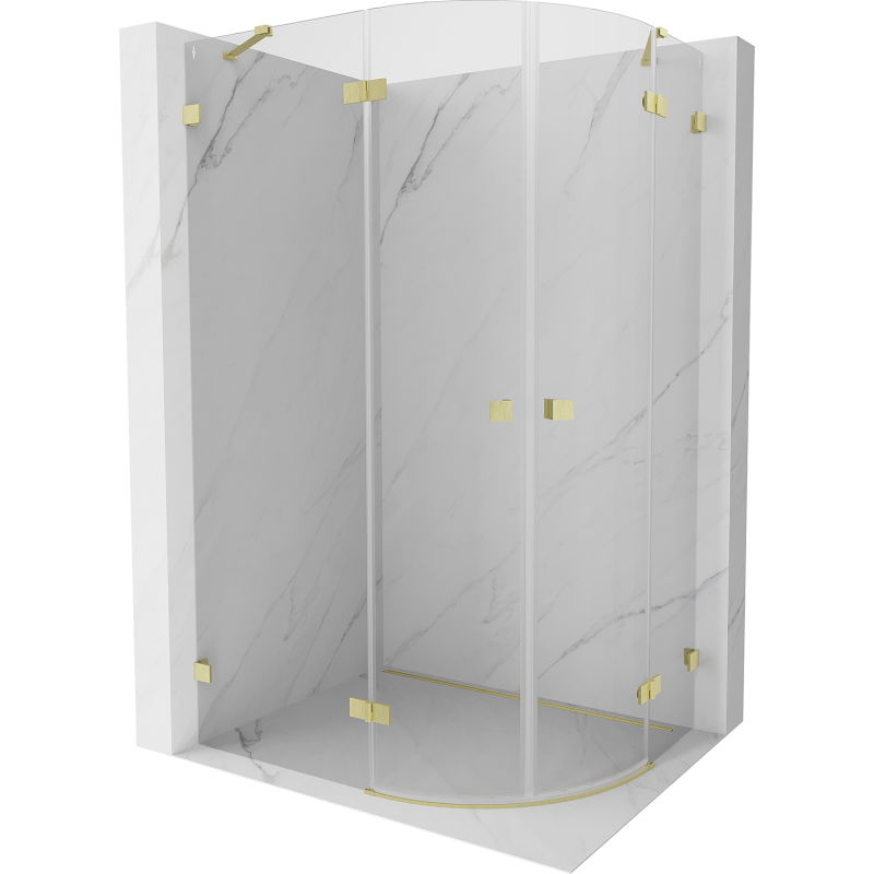 Mexen Lunar halbrunde Duschkabine, klappbar, links 90 x 70 cm, transparent, gebürstetes Gold - 833-090L-070P-55-00