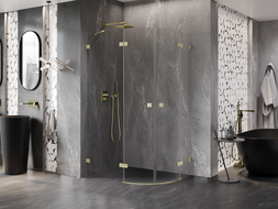 Mexen Lunar halvcirkelformad duschkabin med svängdörr vänster 100 x 70 cm, transparent, borstad guld - 833-100L-070P-55-00