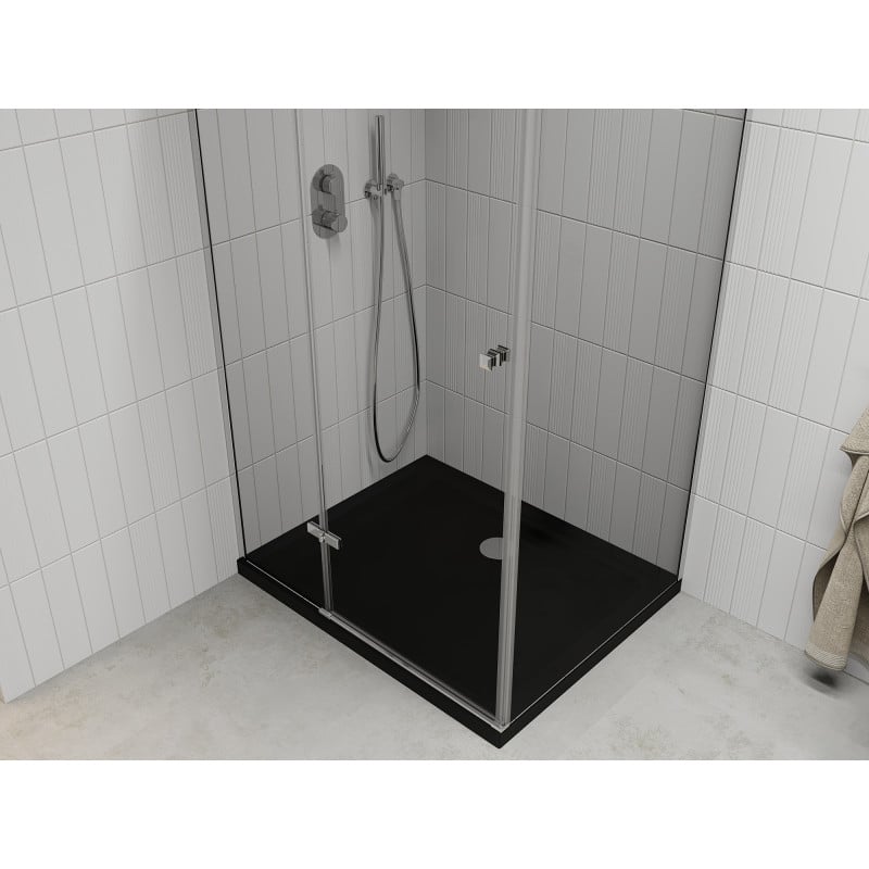 Mexen Roma douchecabine draaideur 120 x 80 cm, transparant, chroom + lage douchebak, zwart - 854-120-080-01-00-4070