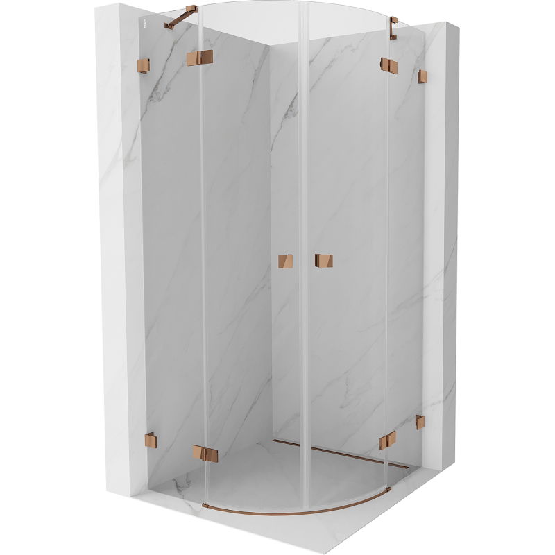 Mexen Lunar cabine de douche demi-circulaire pivotante 90 x 90 cm, transparent, or rose - 833-090L-090P-60-00
