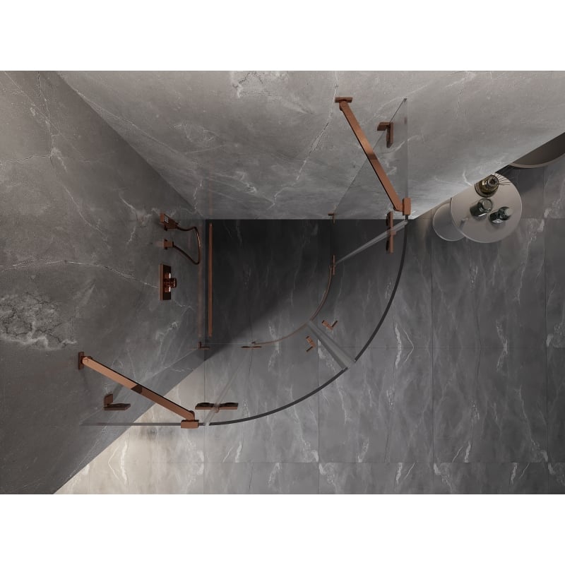 Mexen Lunar halvcirkelformad duschkabin med vikbara dörrar 90 x 90 cm, transparent, roséguld - 833-090L-090P-60-00