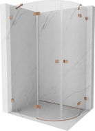 Mexen Lunar halfronde douchecabine links scharnierend 90 x 80 cm, transparant, geborsteld koper - 833-090L-080P-65-00