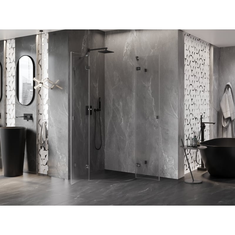 Mexen Lunar cabine de douche semi-circulaire pivotante 80 x 80 cm, transparent, gris canon brossé - 833-080L-080P-66-00