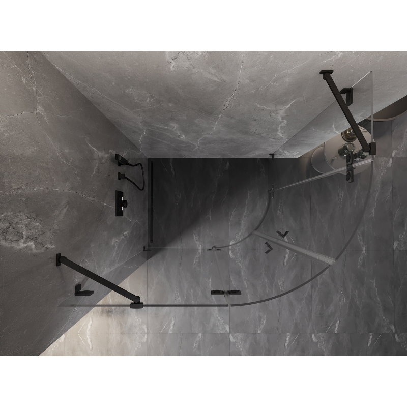 Mexen Lunar polkrožna tuš kabina leva z nihajnimi vrati 80 x 70 cm, prozorna, črna - 833-080L-070P-70-00