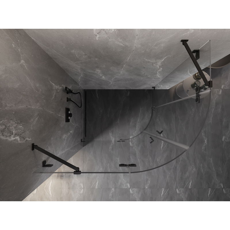 Mexen Lunar Kabinnenduch hallefërmeg gekippt lénks 100 x 80 cm, transparent, schwaarz - 833-100L-080P-70-00