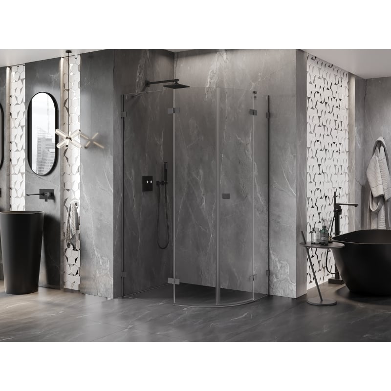Mexen Lunar kabina prysznicowa półokrągła uchylna lewa 80 x 70 cm, transparent, gun metal - 833-080L-070P-95-00