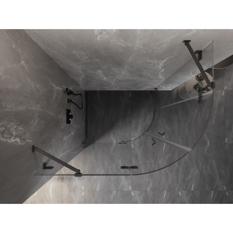 Mexen Lunar polkrožna tuš kabina z odprtimi vrati levo 90 x 80 cm, prozorna, gun metal - 833-090L-080P-95-00