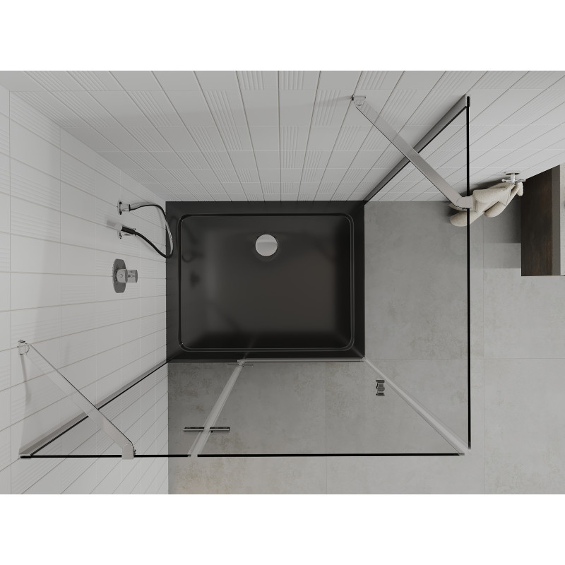 Mexen Roma cabine de douche pivotante 120 x 90 cm, transparent, chromé + receveur Flat, noir - 854-120-090-01-00-4070