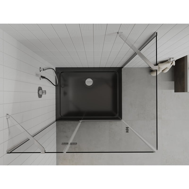 Mexen Roma kabina prysznicowa uchylna 120 x 90 cm, transparent, chrom + brodzik Flat, czarny - 854-120-090-01-00-4070