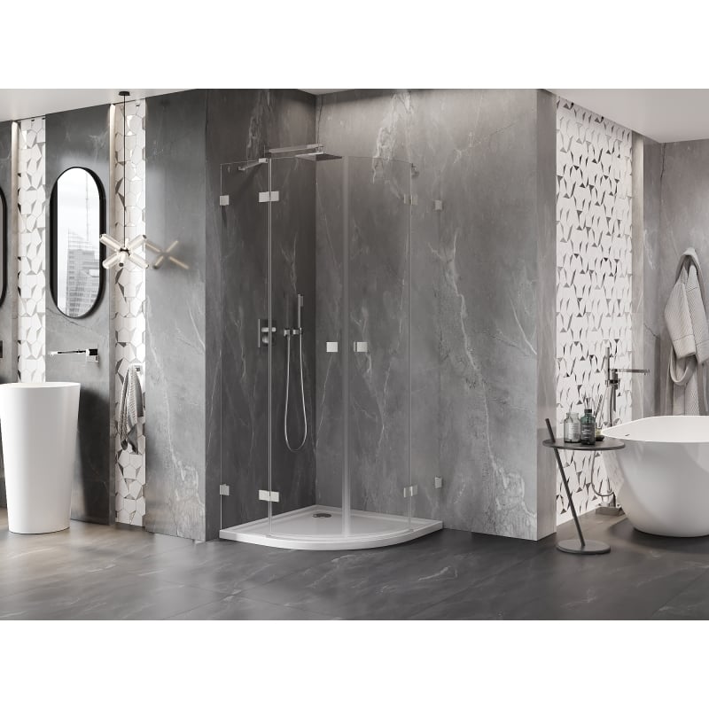Mexen Lunar poolringikujuline hingedega dušikabiin 90 x 90 cm, läbipaistev, harjatud nikkel - 833-090L-090P-97-00