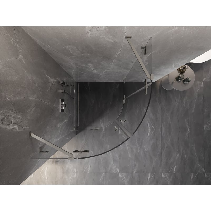 Mexen Lunar poolringikujuline hingedega dušikabiin 90 x 90 cm, läbipaistev, harjatud nikkel - 833-090L-090P-97-00