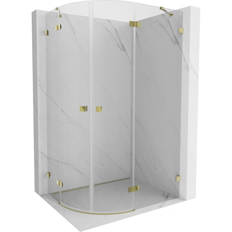 Mexen Lunar halfronde douchecabine scharnierend rechts 80 x 70 cm, transparant, goud - 833-080P-070L-50-00