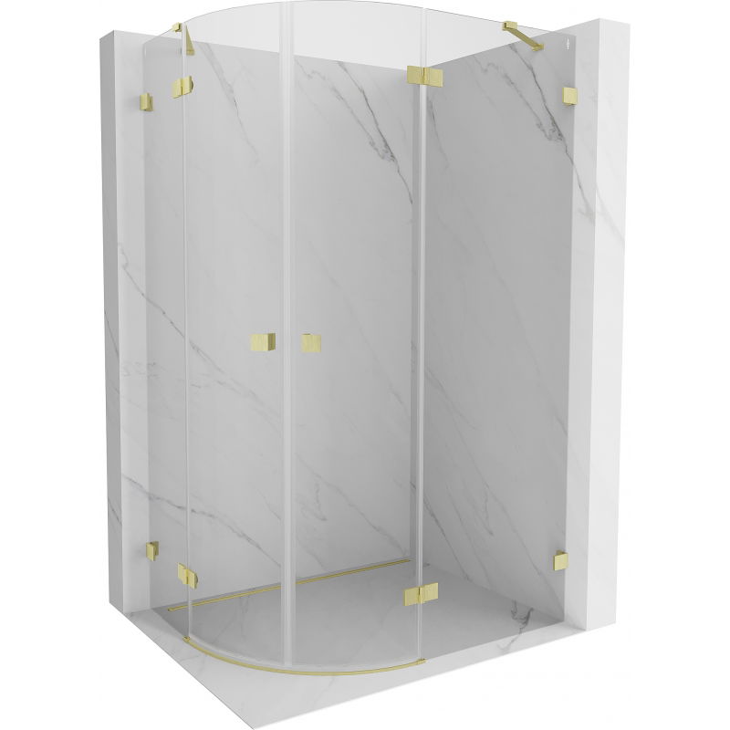 Mexen Lunar halfronde douchecabine scharnierdeur rechts 90 x 80 cm, transparant, goud geborsteld - 833-090P-080L-55-00