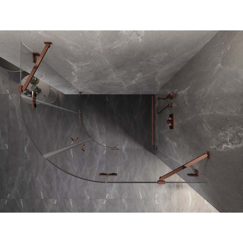 Mexen Lunar cabine de douche semi-circulaire pivotante droite 100 x 80 cm, transparent, or rose - 833-100P-080L-60-00