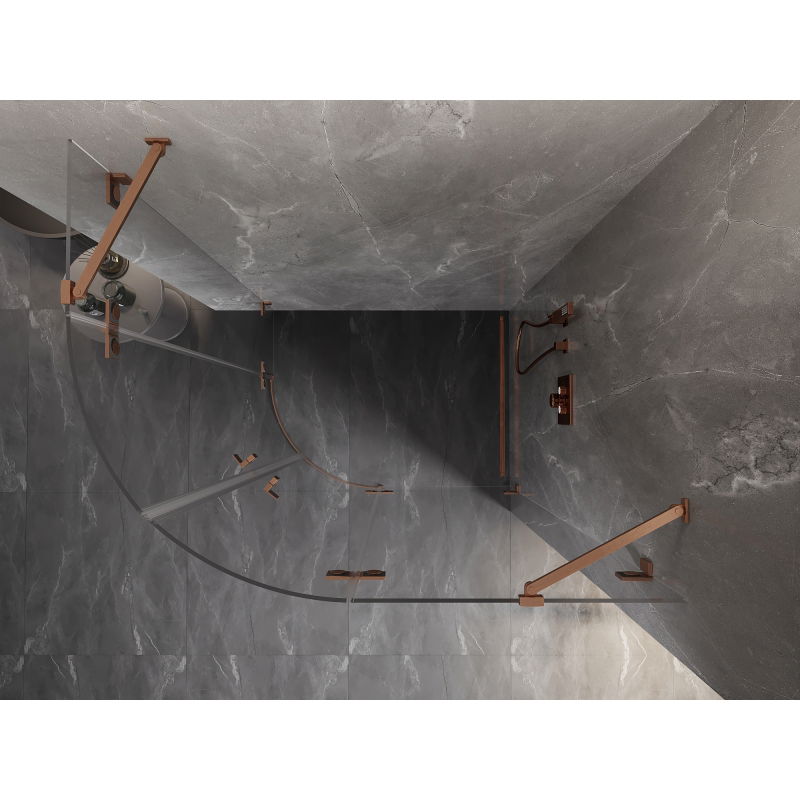 Mexen Lunar cabine de duche semicircular de vidro com abertura direita 100 x 90 cm, transparente, cobre escovado
