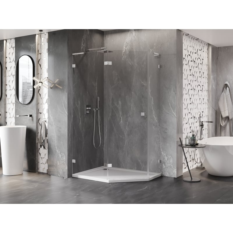 Mexen Lunar L Pentagonal Shower Enclosure Left Hinged 90 x 80 cm, Transparent, Chrome - 831L-090L-080P-01-00-L