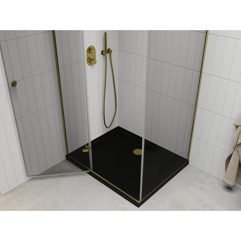 Mexen Roma hinged shower cabin 80 x 100 cm, transparent, gold + Flat tray, black - 854-080-100-50-00-4070G
