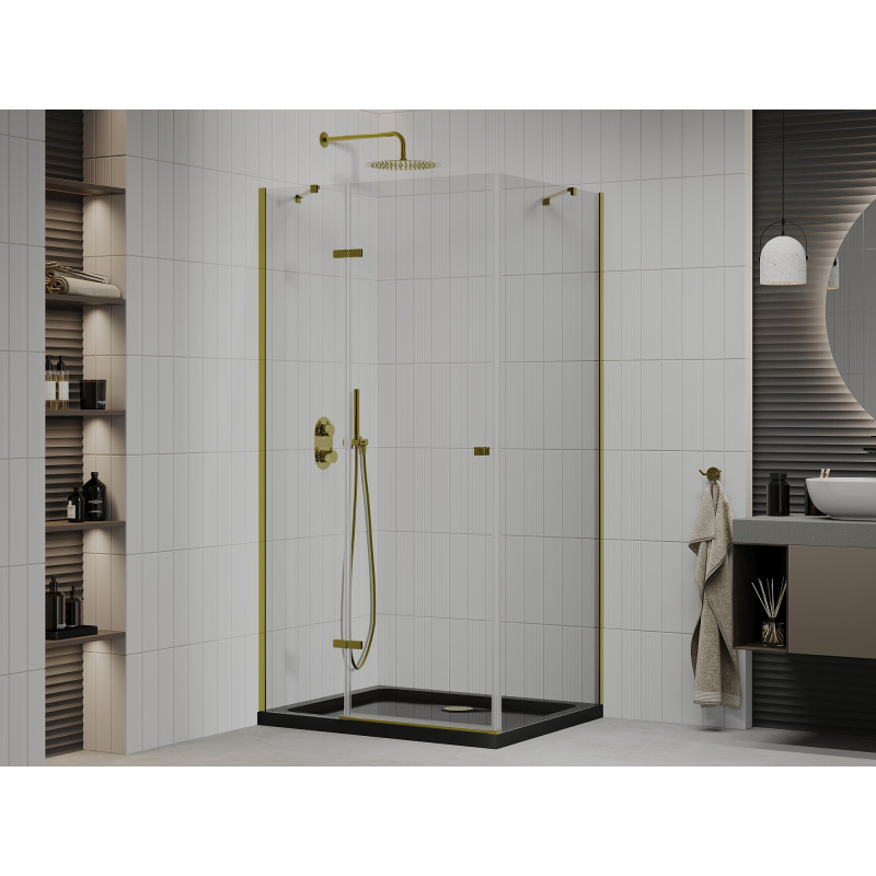 Mexen Roma draaibare douchecabine 80 x 100 cm, transparant, goud + Flat douchebak, zwart - 854-080-100-50-00-4070G