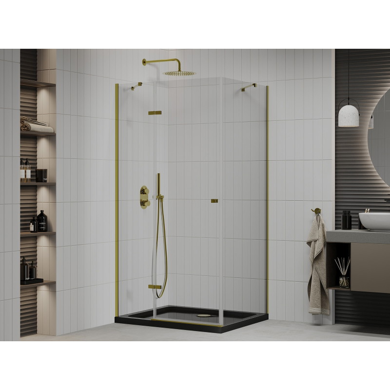 Mexen Roma hinged shower cabin 80 x 100 cm, transparent, gold + Flat tray, black - 854-080-100-50-00-4070G