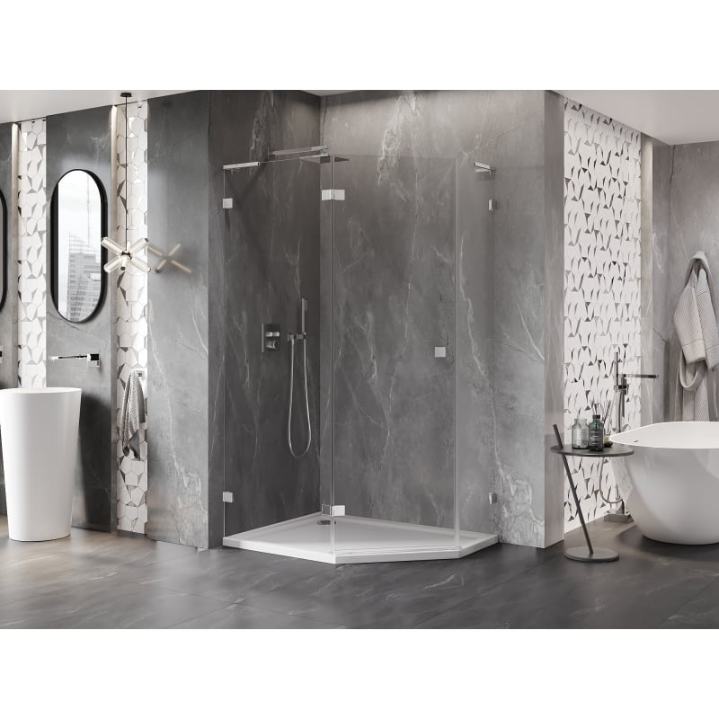 Mexen Lunar L pentagonal shower enclosure hinged left 100 x 80 cm, transparent, chrome - 831L-100L-080P-01-00-L