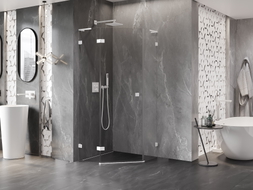 Mexen Lunar L petokutna tuš kabina s lijevim vratima 80 x 80 cm, prozirna, bijela - 831L-080L-080P-20-00-L