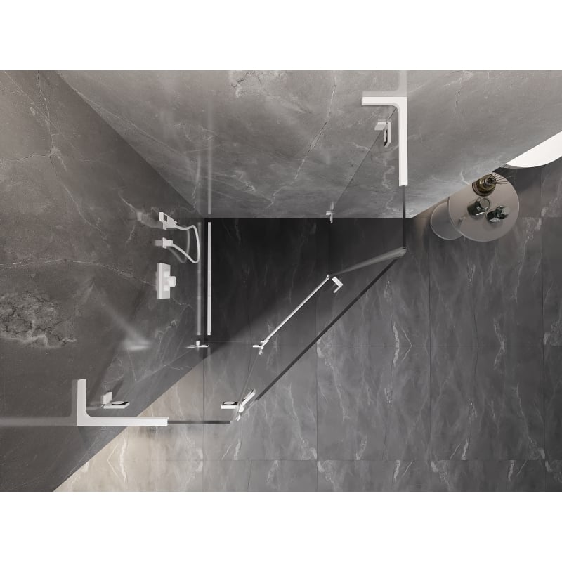 Mexen Lunar L cabine de douche pentagonale pivotante gauche 90 x 90 cm, transparent, blanche - 831L-090L-090P-20-00-L