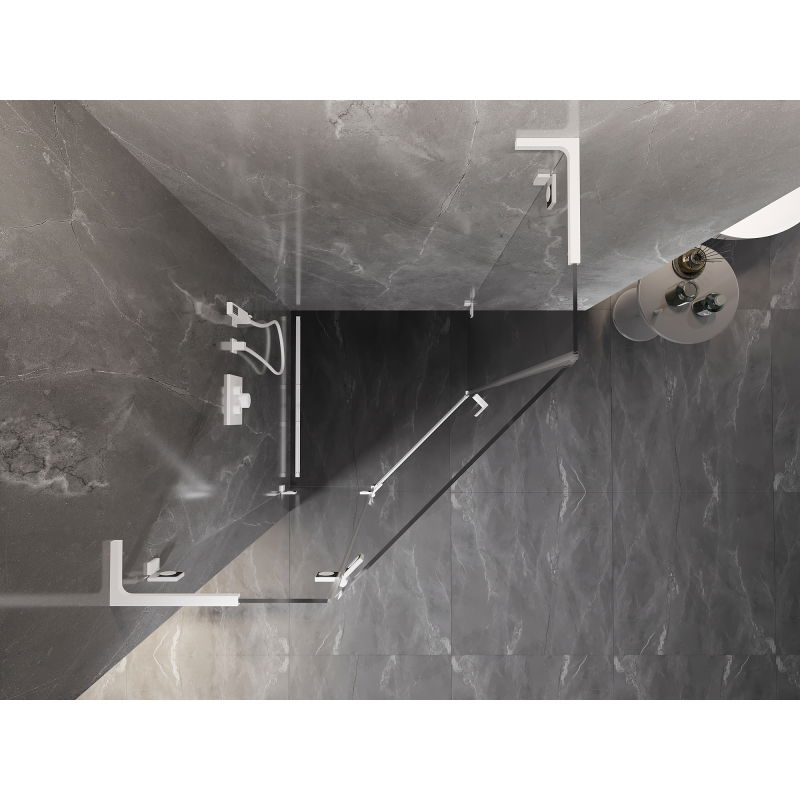 Mexen Lunar L vijfhoekige douchecabine scharnierend links 90 x 90 cm, transparant, wit - 831L-090L-090P-20-00-L