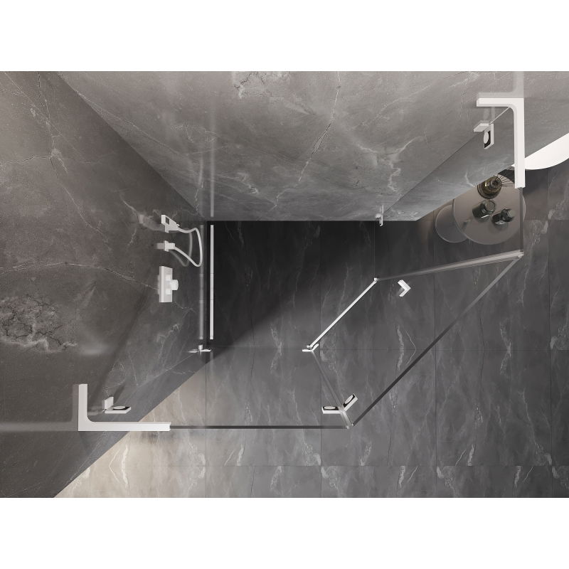 Mexen Lunar L fünfeckige Duschkabine schwenkbar links 100 x 80 cm, transparent, weiß - 831L-100L-080P-20-00-L