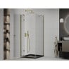 Mexen Roma cabine de douche pivotante 80 x 80 cm, transparente, or + receveur Flat, noir - 854-080-080-50-00-4070G
