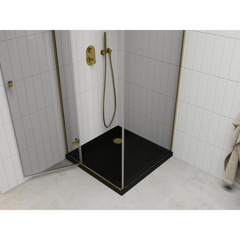 Mexen Roma cabine de douche battante 80 x 80 cm, transparente, or + receveur plat, noir - 854-080-080-50-00-4070G