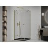 Mexen Roma cabine de douche pivotante 80 x 80 cm, transparente, or + receveur Flat, noir - 854-080-080-50-00-4070G