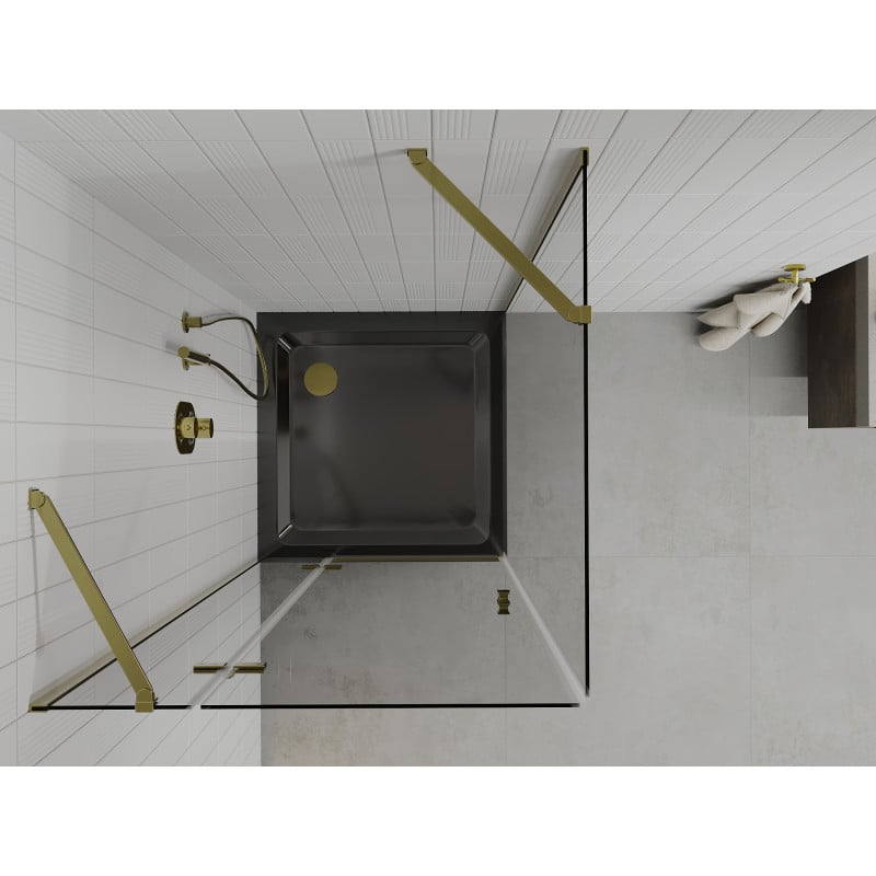 Mexen Roma cabine de duche de abrir 80 x 80 cm, transparente, dourada + base de duche Flat, preta - 854-080-080-50-00-4070G