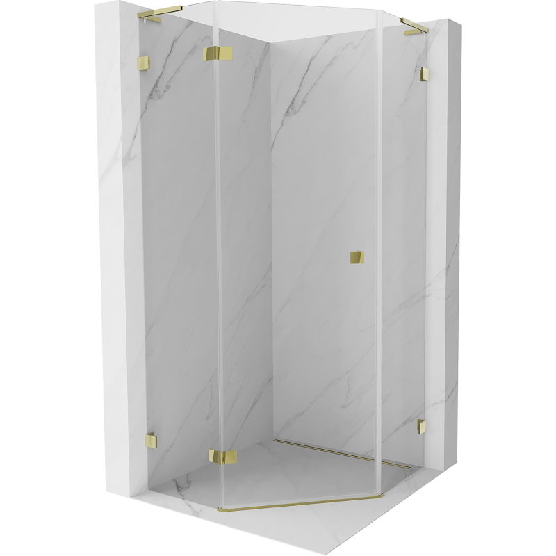 Mexen Lunar L pentagon shower cabin swinging left 90 x 90 cm, transparent, gold - 831L-090L-090P-50-00-L