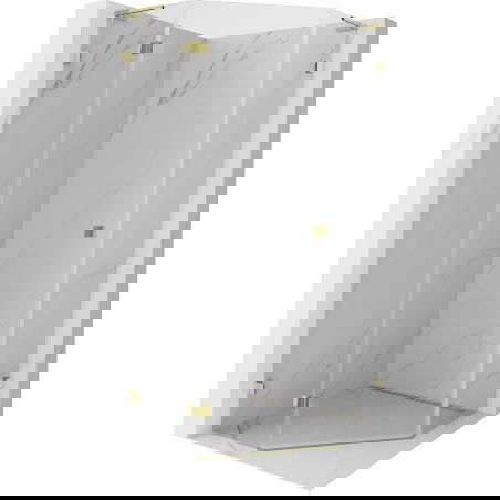 Mexen Lunar L vijfhoekige douchecabine scharnierend links 90 x 90 cm, transparant, goud - 831L-090L-090P-50-00-L