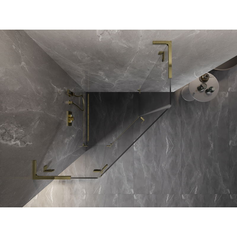 Mexen Lunar L Πεντάγωνο ανοιγόμενο ντους αριστερό 90 x 90 cm, διαφανές, χρυσό