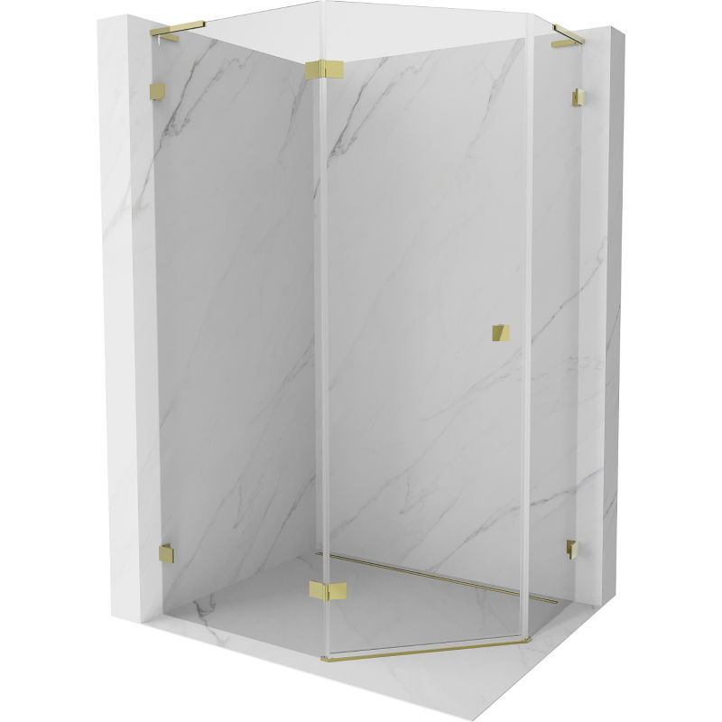 Mexen Lunar L vijfhoekige douchcabine scharnierend links 100 x 80 cm, transparant, goud - 831L-100L-080P-50-00-L