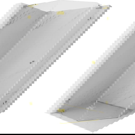 Mexen Lunar L viisikulmainen kääntyvä vasen suihkukaappi 100 x 90 cm, läpinäkyvä, kulta - 831L-100L-090P-50-00-L