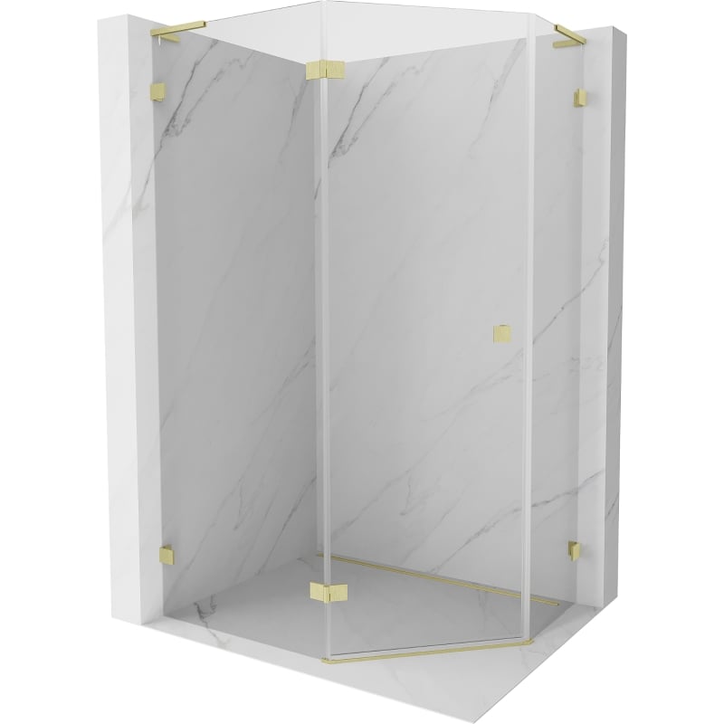 Mexen Lunar L cabine de douche pentagonale pivotante gauche 90 x 80 cm, transparent, or brossé - 831L-090L-080P-55-00-L