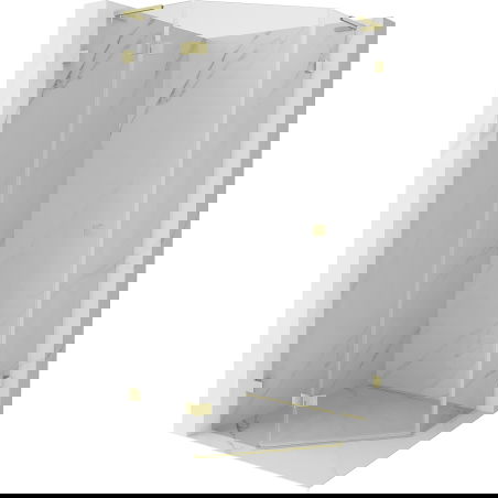 Mexen Lunar L cabine de duche pentagonal de abrir para a esquerda 90 x 90 cm, transparente, dourado escovado