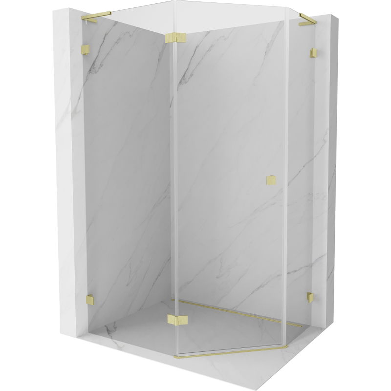 Mexen Lunar L vijfhoekige douchecabine scharnierend links 100 x 80 cm, transparant, goud geborsteld - 831L-100L-080P-55-00-L