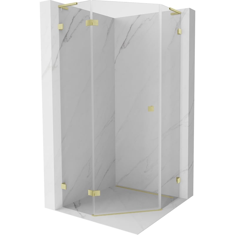 Mexen Lunar L cabine de douche pentagonale pivotante gauche 100 x 100 cm, transparent, or brossé - 831L-100L-100P-55-00-L