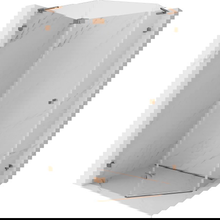 Mexen Lunar L petkotna, levo odpirna tuš kabina 90 x 80 cm, prozorna, rožnato zlato - 831L-090L-080P-60-00-L