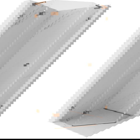 Mexen Lunar L vijfhoekige opendraaiende douchecabine links 90 x 90 cm, transparant, roze goud - 831L-090L-090P-60-00-L