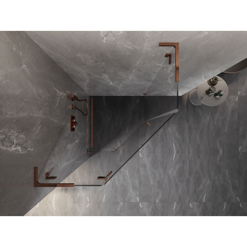 Mexen Lunar L fënnef Ecker Duschkabinn ëmklabber lénks 90 x 90 cm, transparent, roseg Gold - 831L-090L-090P-60-00-L